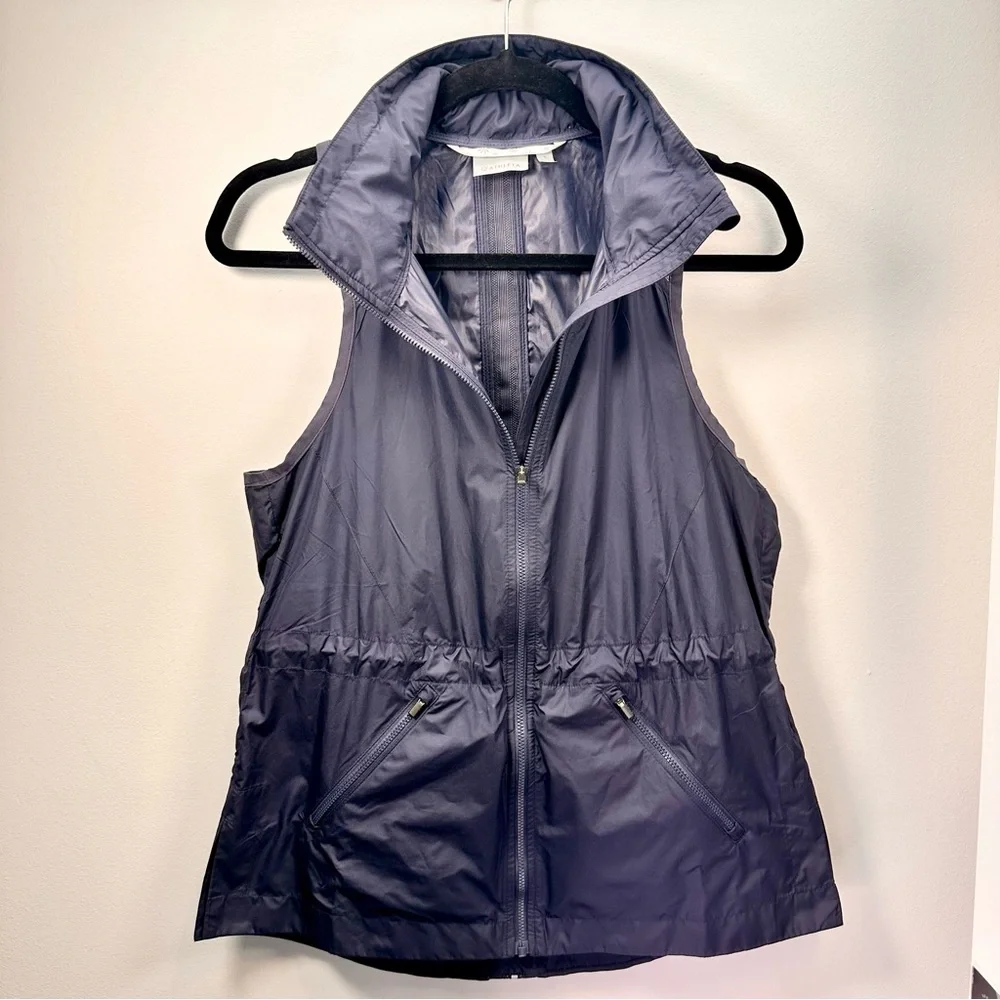 Athleta Performance Running Vest, Reflective Racerback Navy Blue with Hood, S